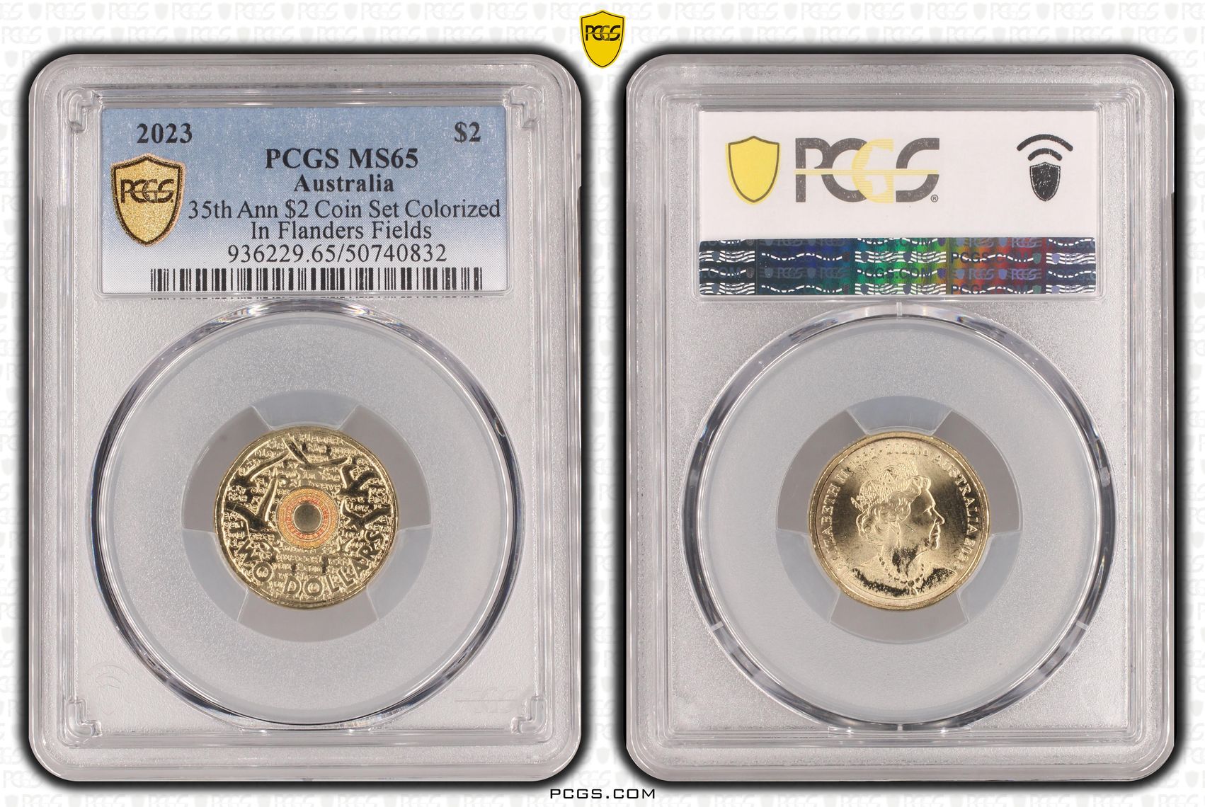 35th Ann $2 Coin Set Colorized In Flanders Fields , Two Dollar, 2023, PCGS MS65