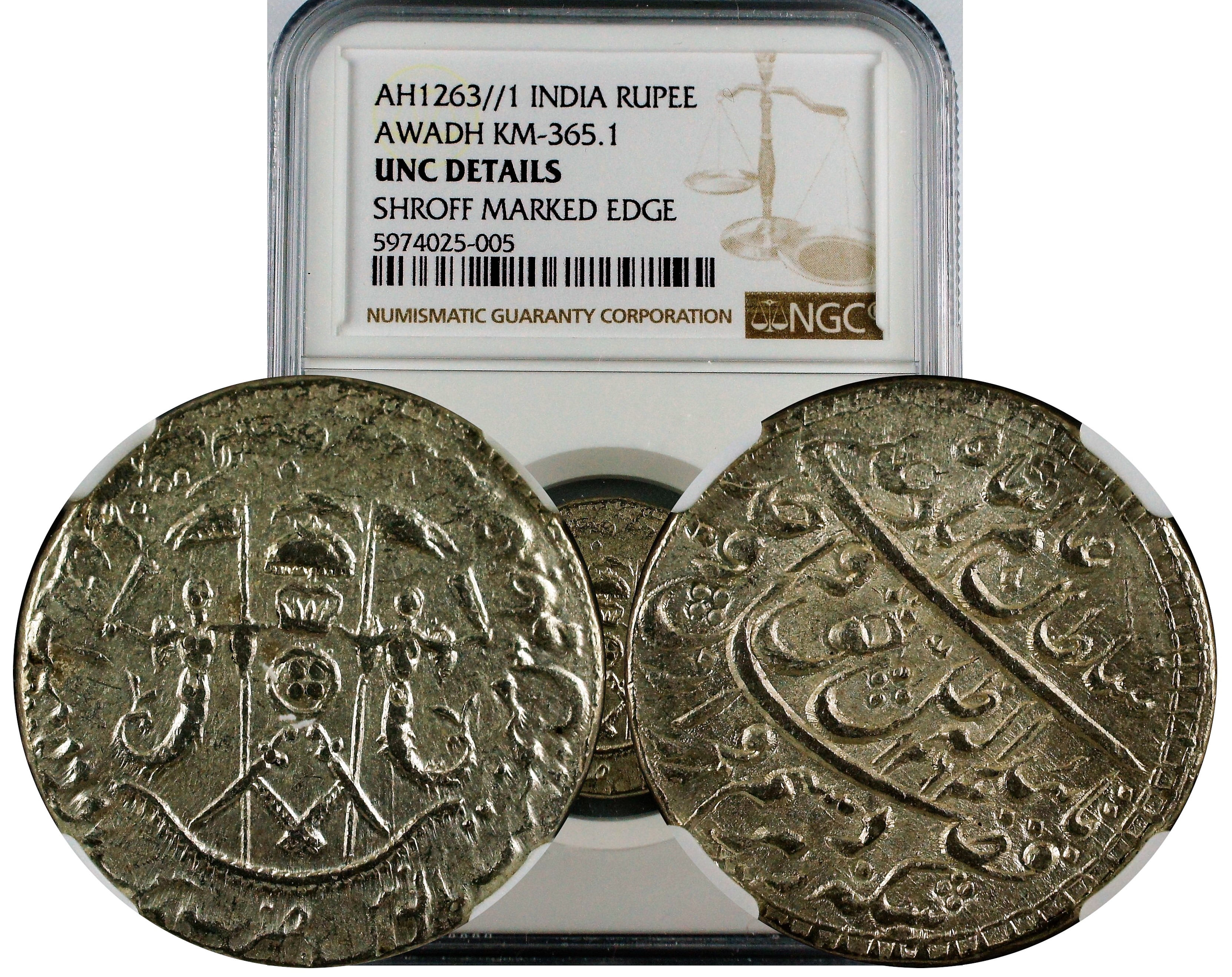 India Princely States Awadh Wajid Ali Rupee NGC UNC Details