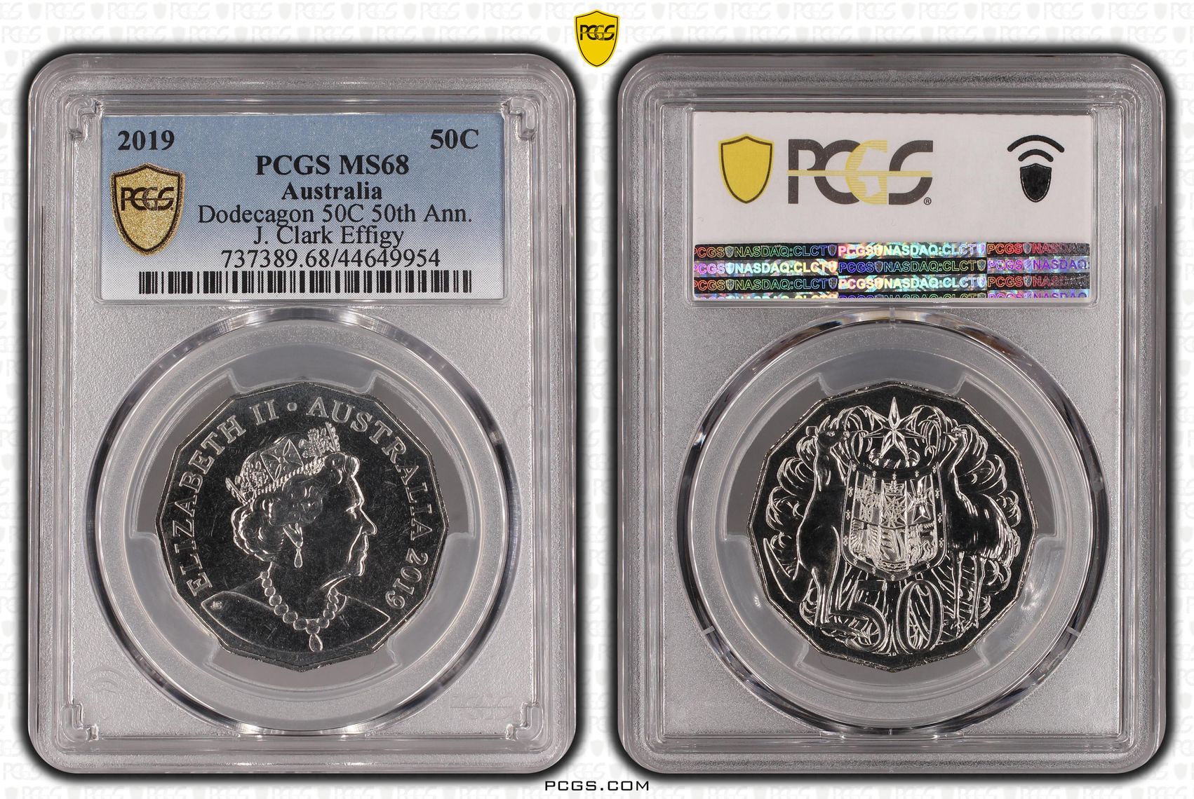 2019 Australia Fifty Cent, 50c Dodecagon 50C 50th Ann. J. Clark Effigy PCGS - MS68 -954
