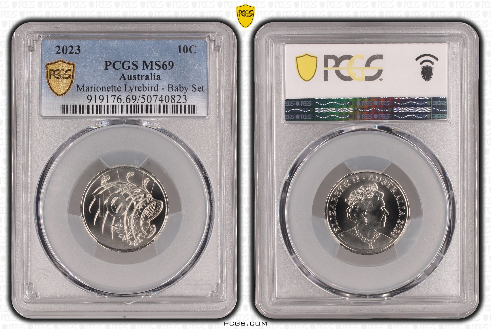 Marionette Lyrebird - Baby Set , Ten Cent, 2023, PCGS MS69
