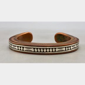 Hefty And Fancy Copper And Sterling Silver Bracelet By Randy Secataro
