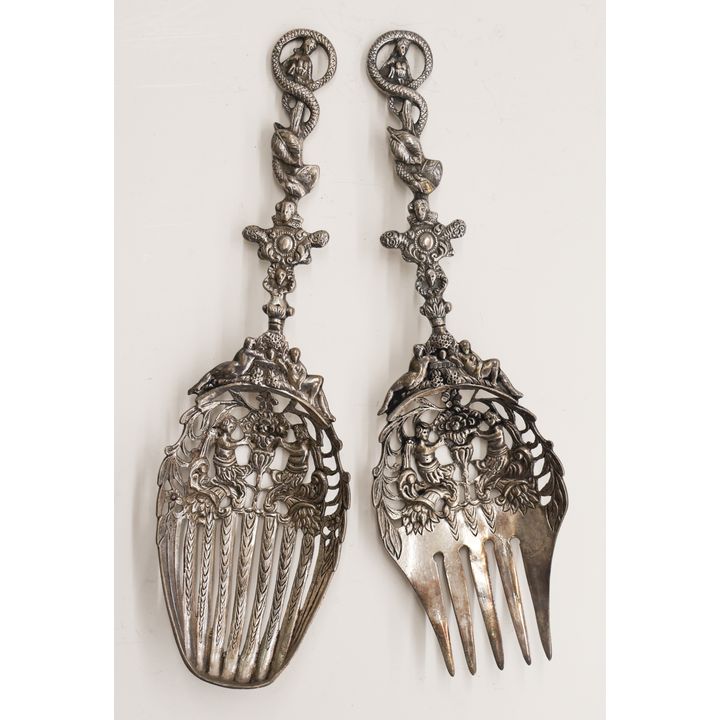 Ornate Sterling Pierced Salad Set with Putti
