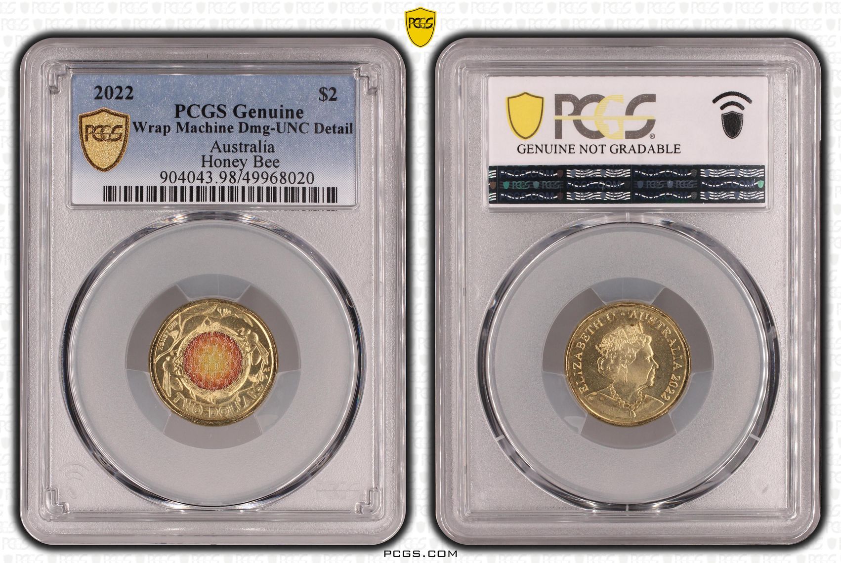 Honey Bee Colorized, Two Dollar, 2022, PCGS Genuine - UNC Details (98 - Damage)