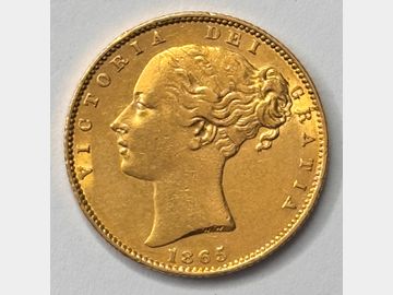 1865 VICTORIA #DIE 22 SHIELD GOLD SOVEREIGN