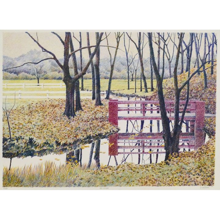 Mike Pease ''Red Bridge'' 1992 S/N Color Lithograph 29.5''x39.5'' Sheet