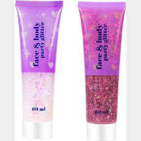 HIGH CAPACITY 60+60ML CHUNKY AND FINE MIXED FACE BODY GLITTER WITH GEL FOR SINGER CONCERTS RAVE PARTY MAKEUP,QUICK DRY AND LONG LA