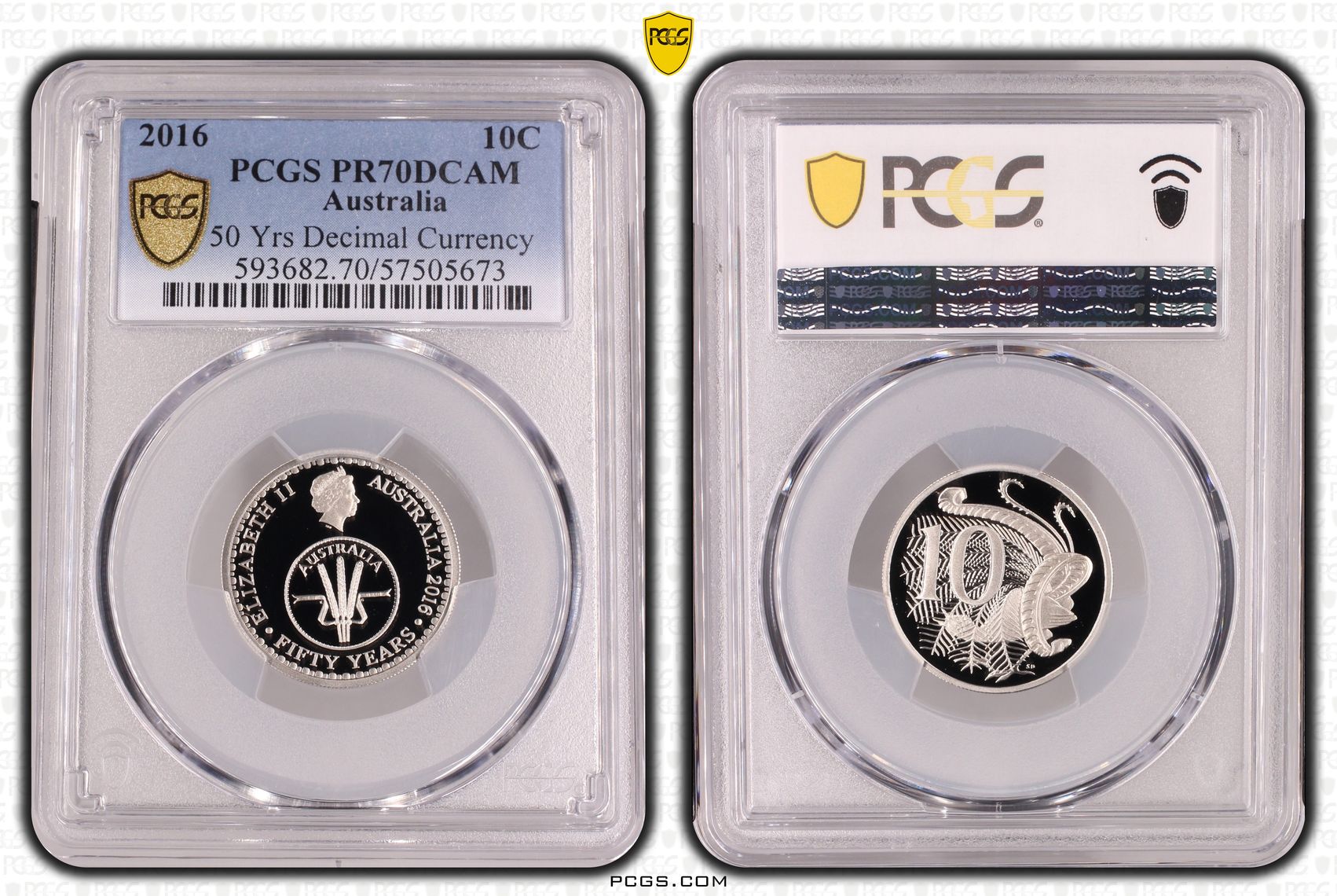50 Yrs Decimal Currency, Ten Cent, 2016, PCGS PR70DCAM