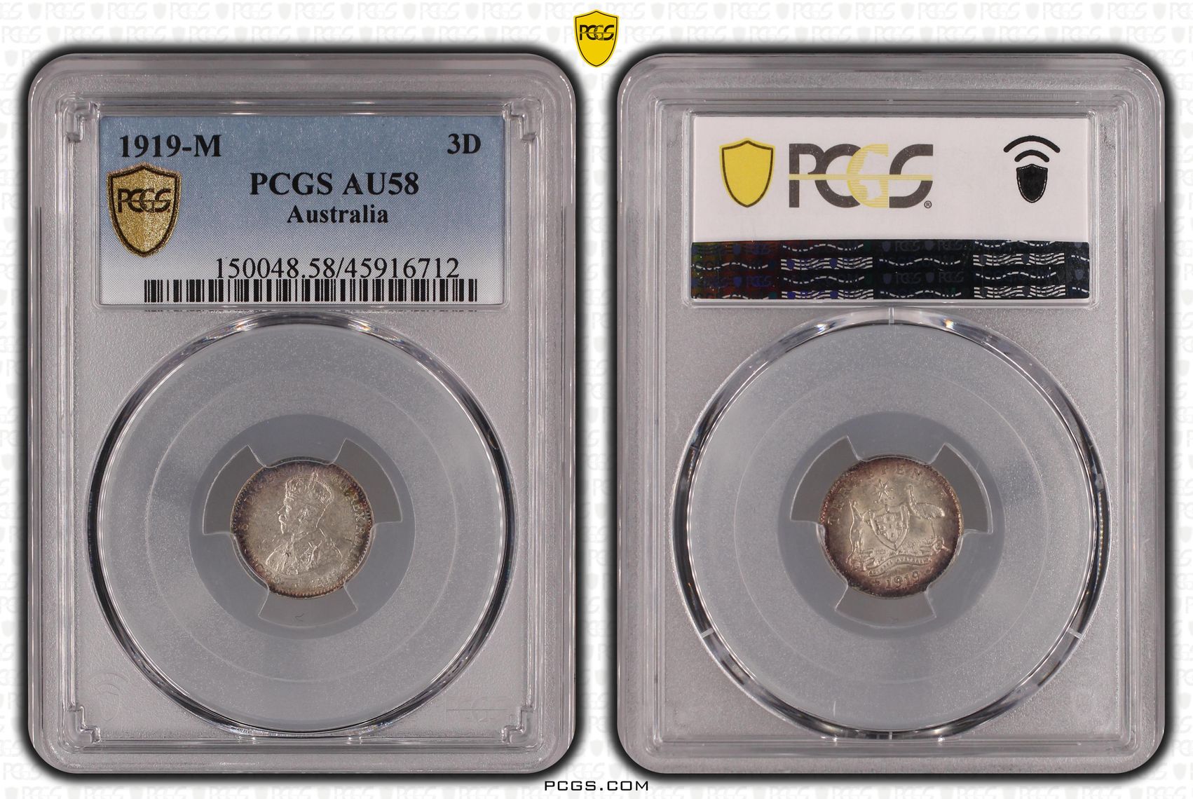 1919-M Australia Threepence PCGS - AU58 -712