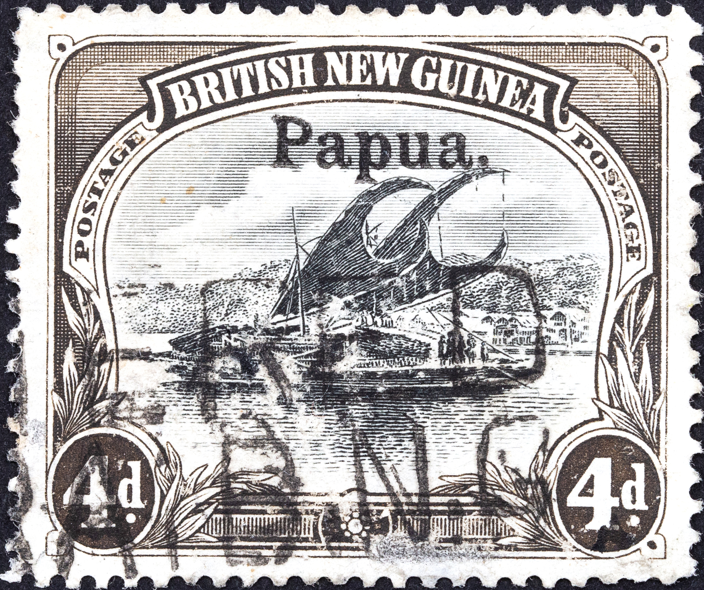 Lakatois, Large Papua Overprint, Fourpence, Black & Sepia, 1906, GU