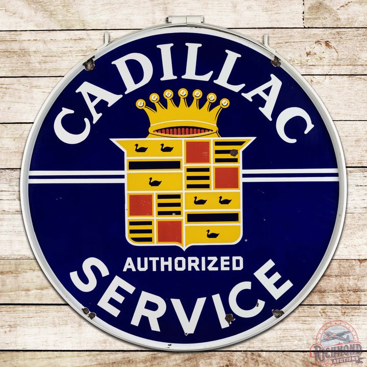 Cadillac Authorized Service 42" Double Sided Porcelain Sign w/ Ring