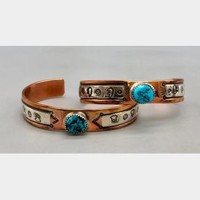 Pair of Turquoise, Sterling Silver, And Copper Bracelets By Little