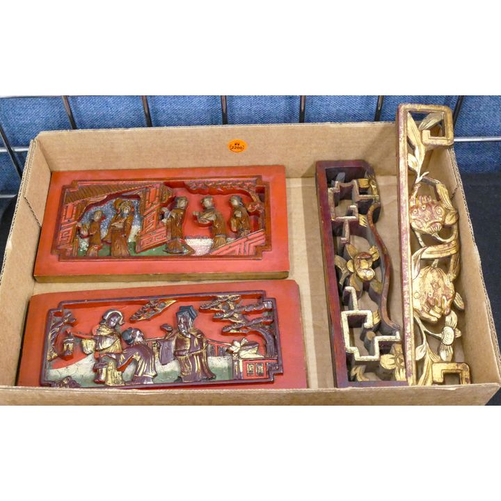 Box Old Chinese Carved Temple Panels