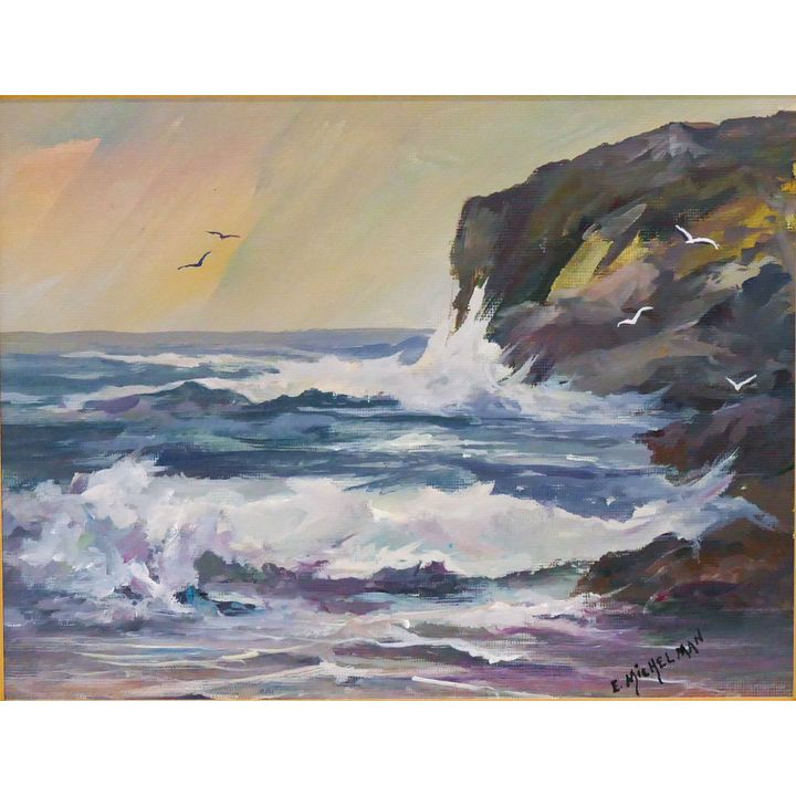 E. Michelman ''Seascape'' (Crashing Waves) Oil on Board