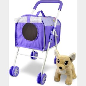 ANIVIA PET STROLLER AND ACCESSORIES FOR KIDS AGES 3 TO 7 YEAR OLDS, DOG TOY FOR TODDLERS, 2 PIECES PLAY DOG SET, PUPPY PARTY PLAYS