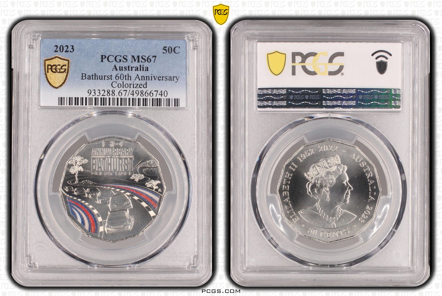 Bathurst 60th Anniversary Colourised, Fifty Cent, 2023, PCGS MS67