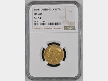 1878 VICTORIA SYDNEY SHIELD GOLD SOVEREIGN AU53