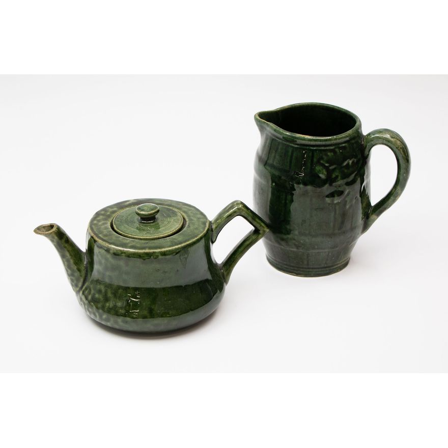 Luke Adams - Green glazed teapot and barrel jug
