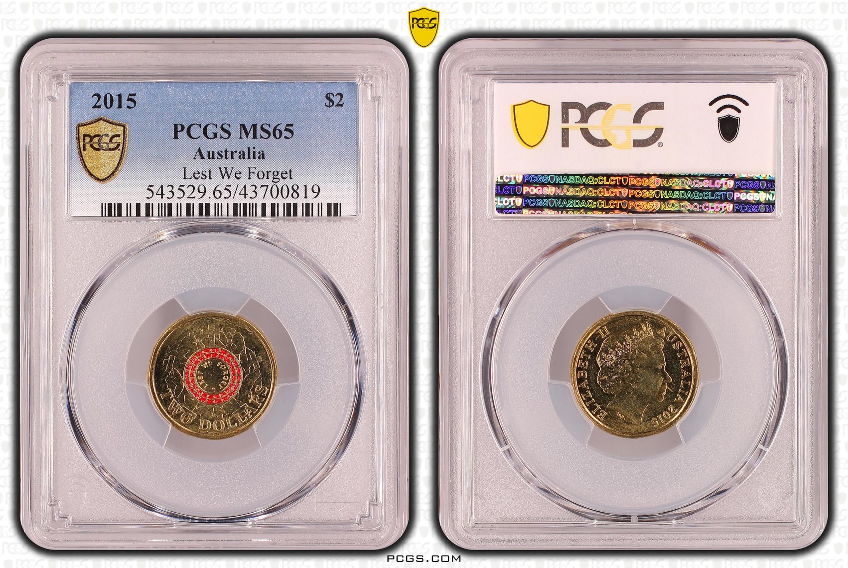 389 · Lest We Forget Colorized , Two Dollar, 2015, PCGS MS65