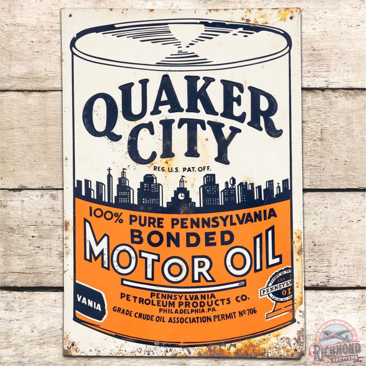Quaker City Motor Oil Embossed SST Sign