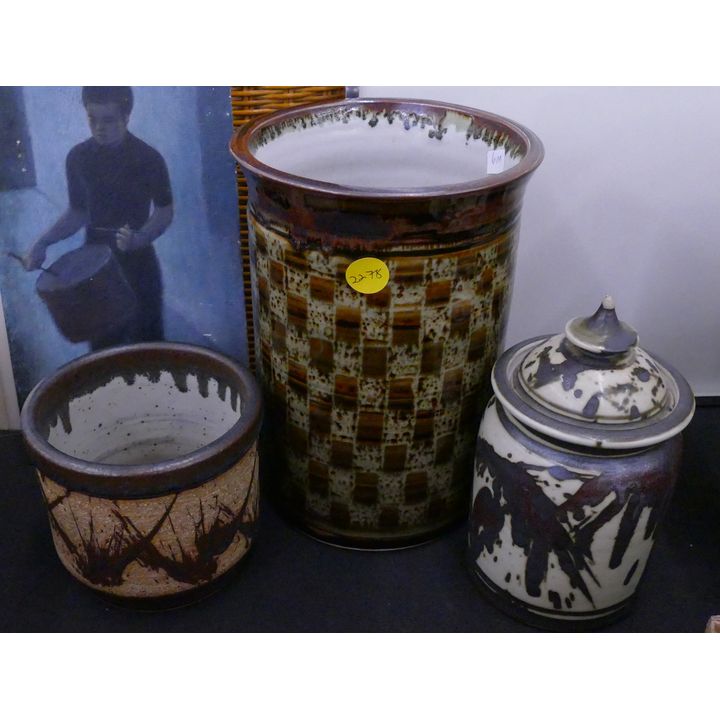 3pc Louis Mideke Studio Pottery Jars- 4'' to 8.5''