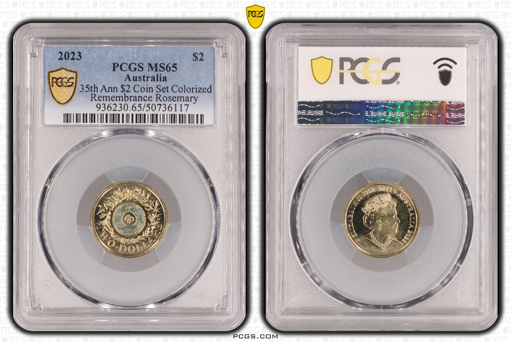35th Ann $2 Coin Set Colorized Remembrance Rosemary , Two Dollar, 2023, PCGS MS65