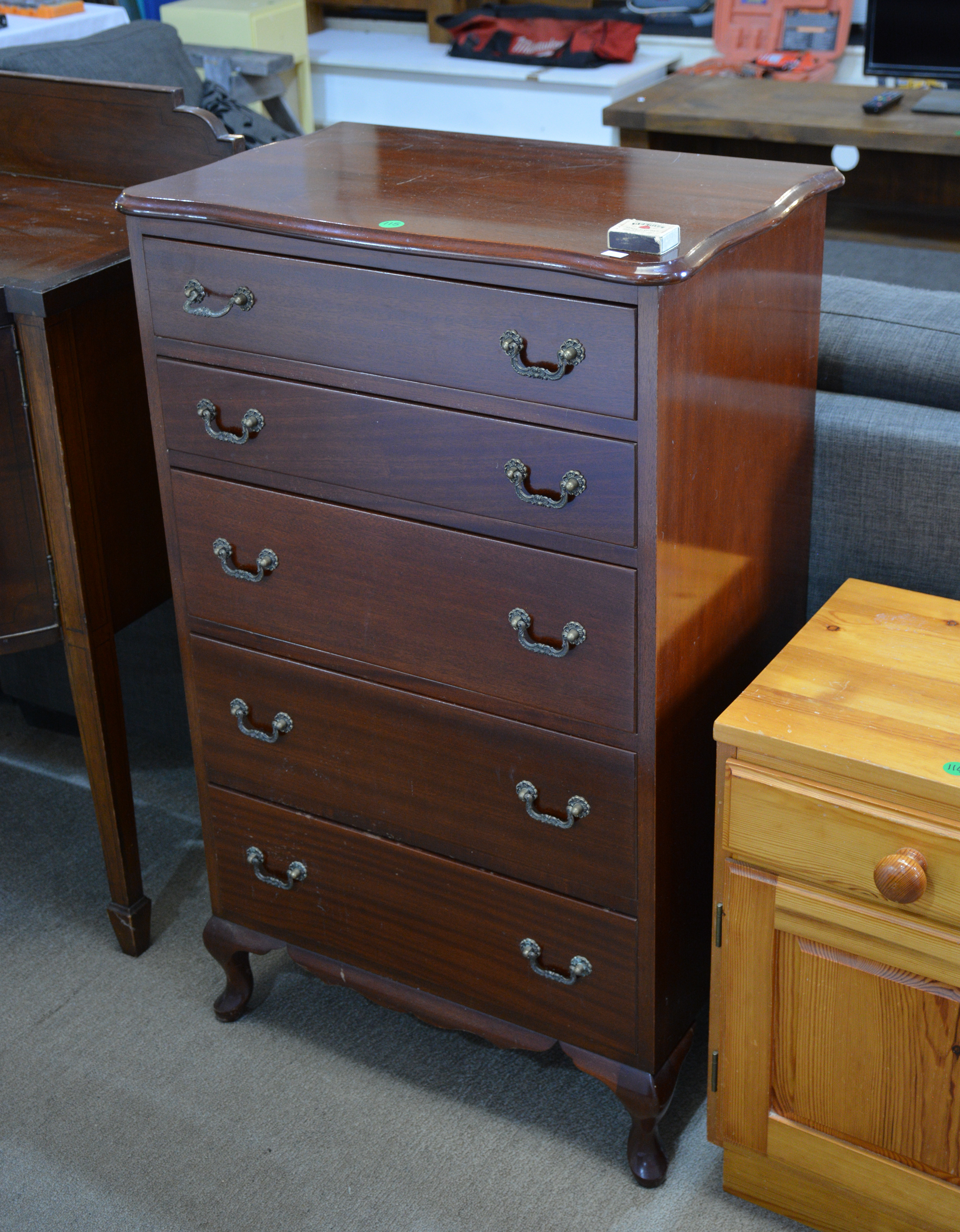 Mahogany 5 Drawer Tallboy — sold at auction in New Zealand for $120