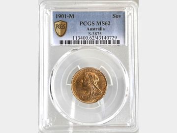 1901 VICTORIA OLD HEAD MELBOURNE MINT GOLD SOVEREIGN MS62