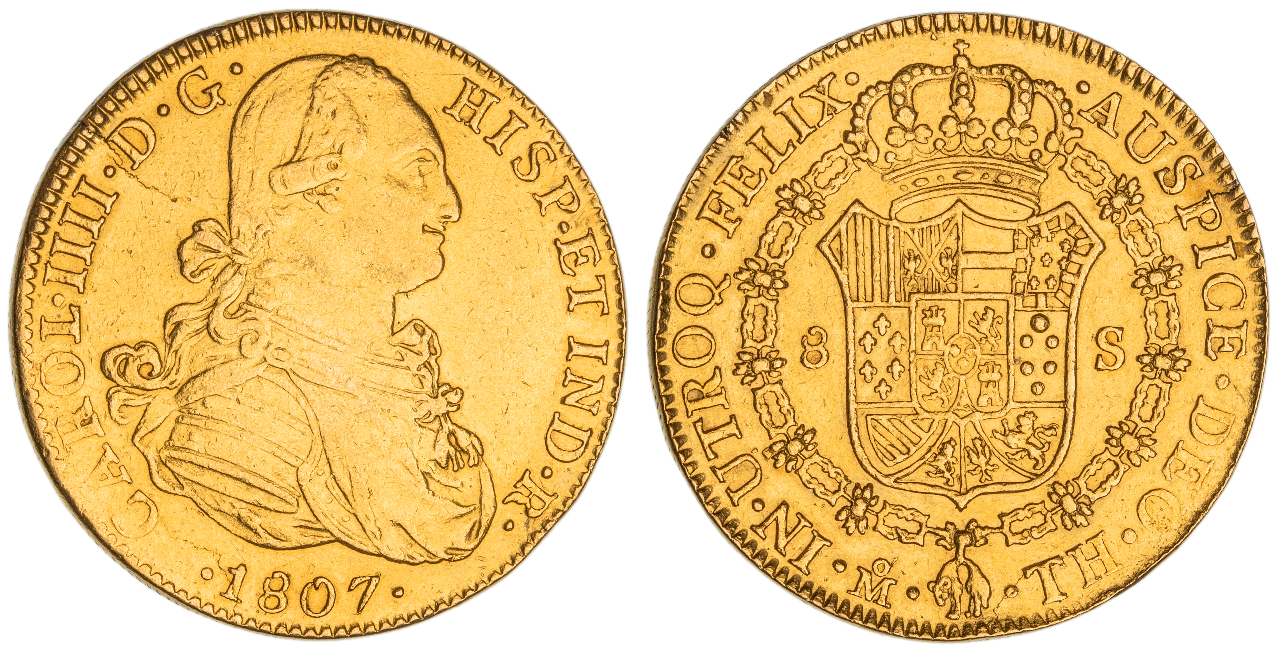 Mexico, Charles IV, Eight Escudos, 1807-TH, gVF