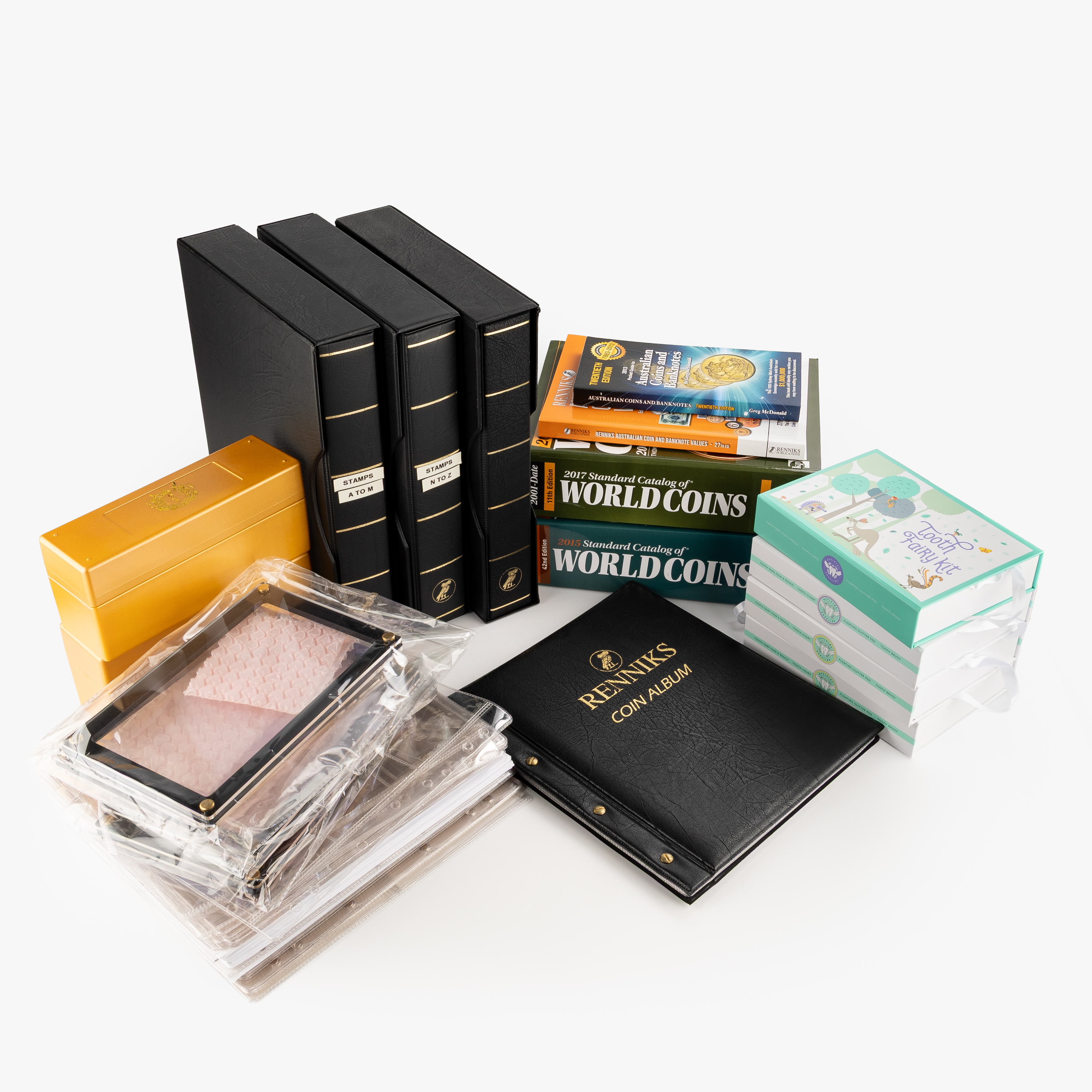 Assorted Reference Books, Display Frames, Empty Packaging, Tubs