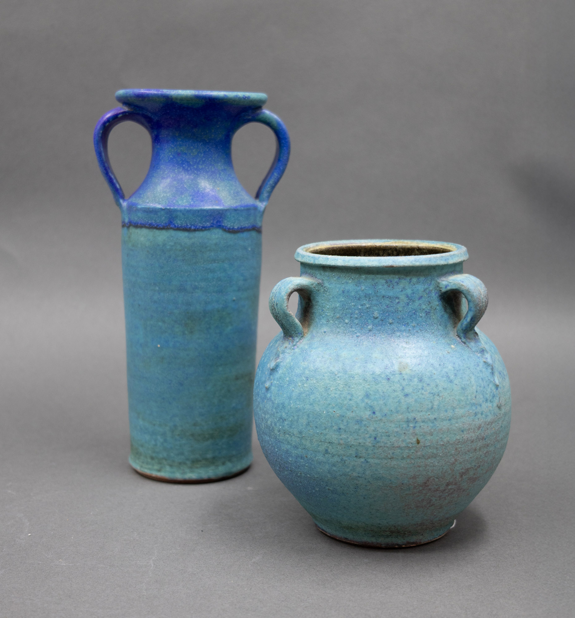 Graeme Storm - Two barium blue vases — sold at auction in New Zealand for $120