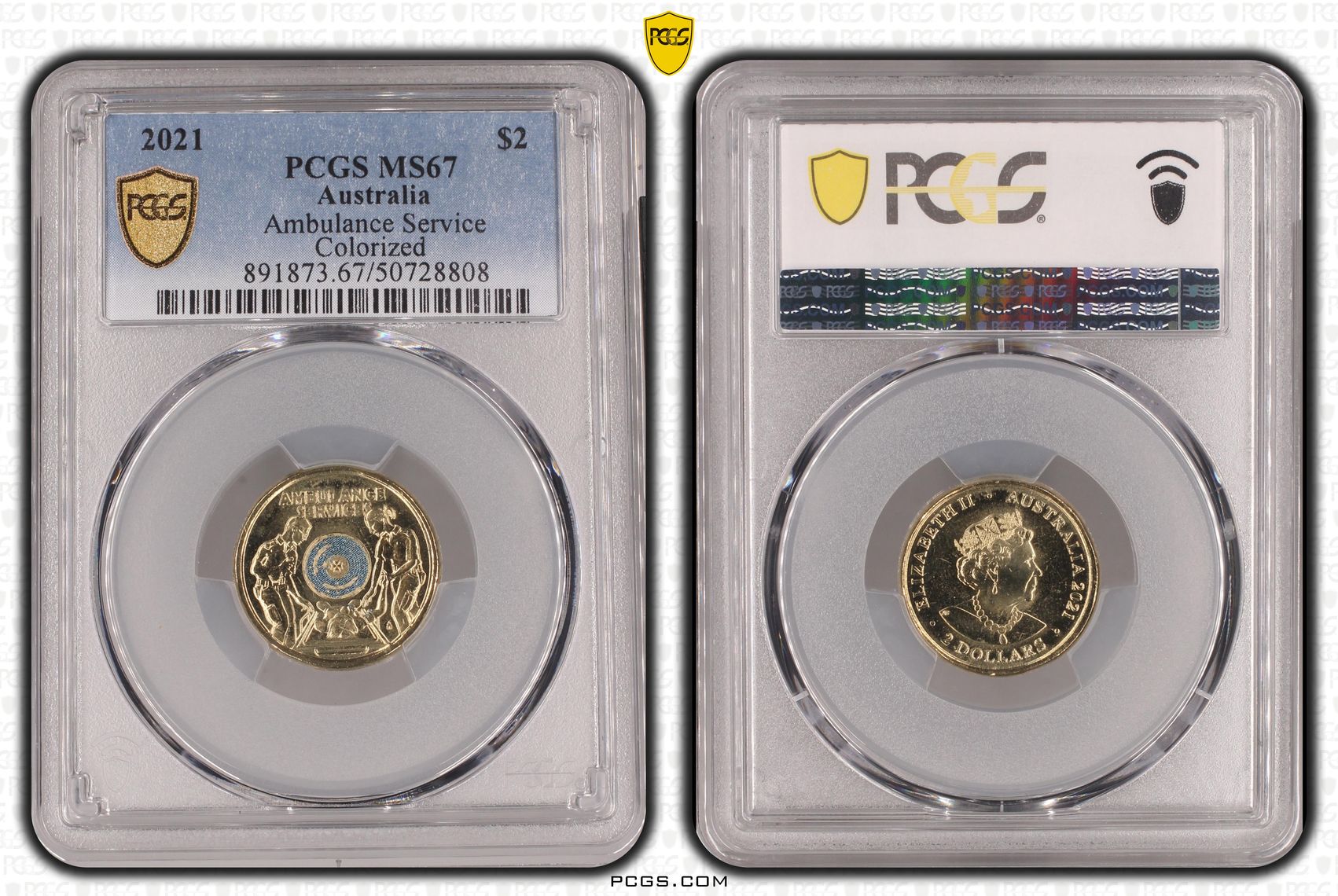 Ambulance Service - Colorized , Two Dollar, 2021, PCGS MS67
