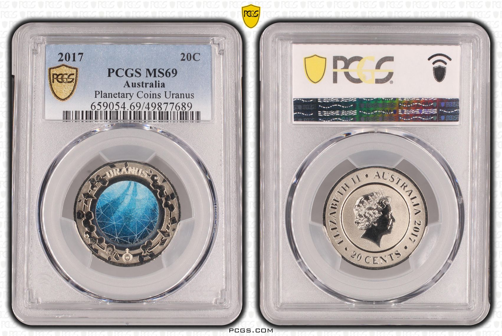 65 · Planetary Coins Uranus , Twenty Cent, 2017, PCGS MS69