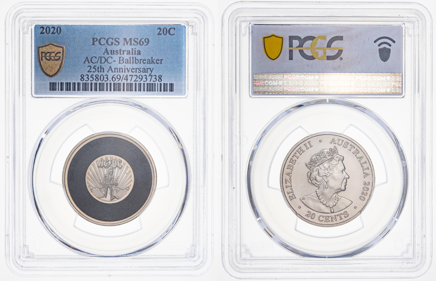 AC/DC- Ballbreaker 25th Anniversary, Twenty Cent, 2020, PCGS MS 69