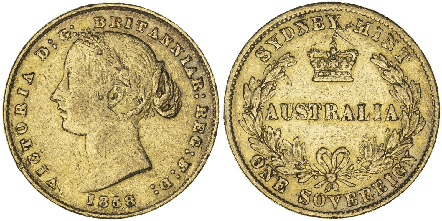 Victoria, Sydney Mint Reverse - Type II, Sovereign, 1858, gF