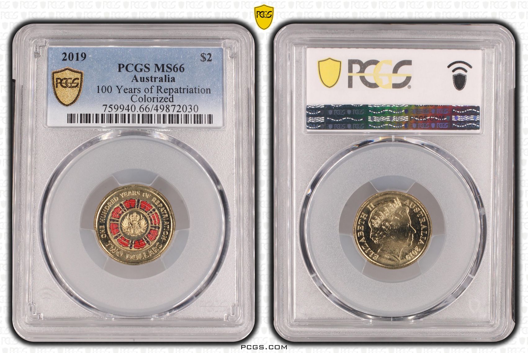 446 · 100 Years of Repatriation - Colorized , Two Dollar, 2019, PCGS MS66