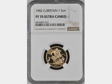 1982 ELIZABETH II PROOF GOLD SOVEREIGN PF70 UCAM TOP POP!