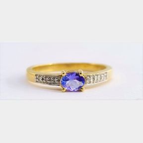 0.450CT TANZANITE + DIAMONDS IN YELLOW GOLD RING - 51543/138