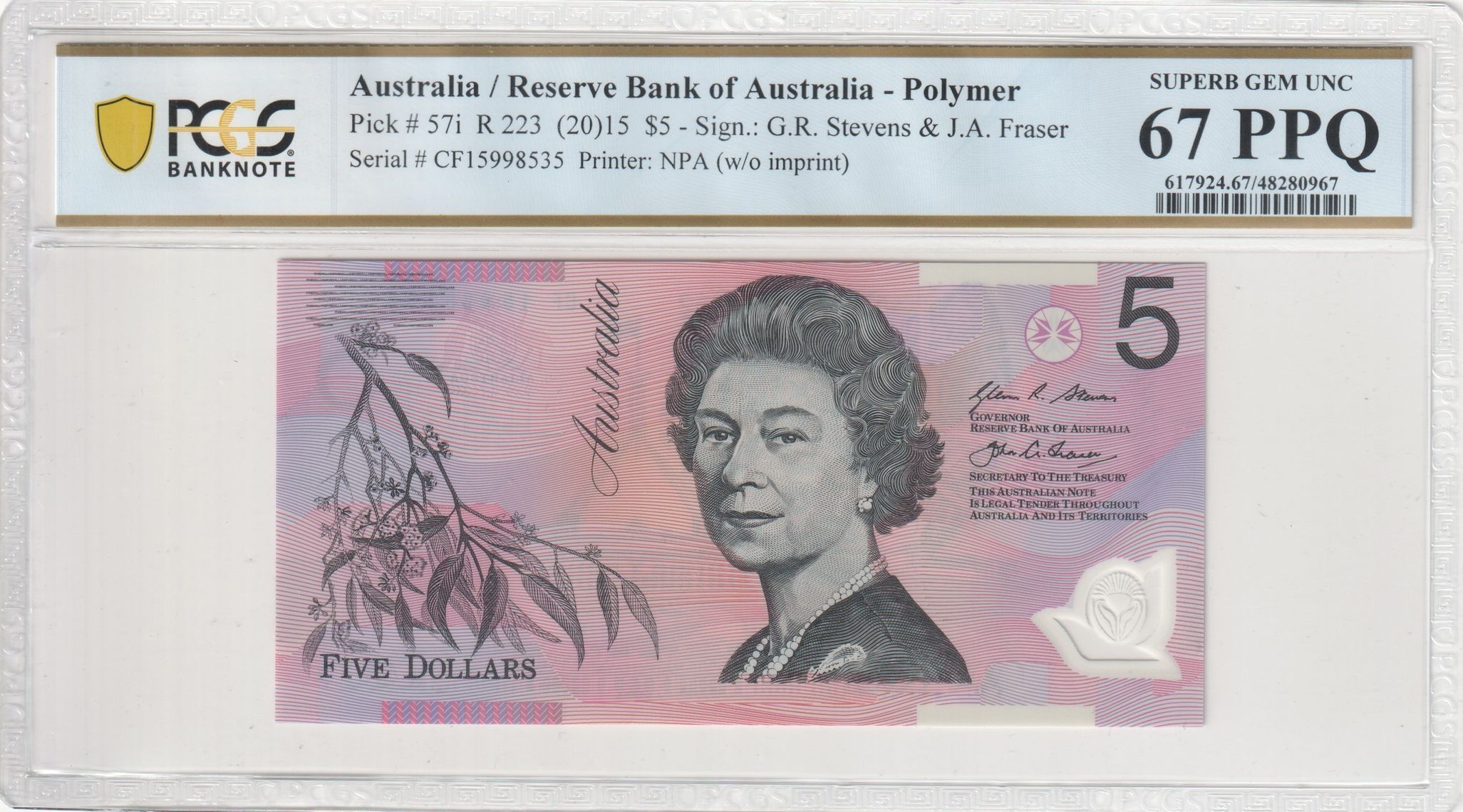Stevens/Fraser, Five Dollar, 2015, PCGS Superb Gem UNC 67 PPQ