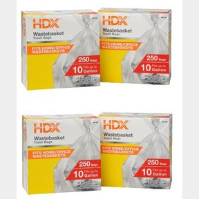 (4) HDX 10 GAL WASTEBASKET TRASH BAGS 250 PACK