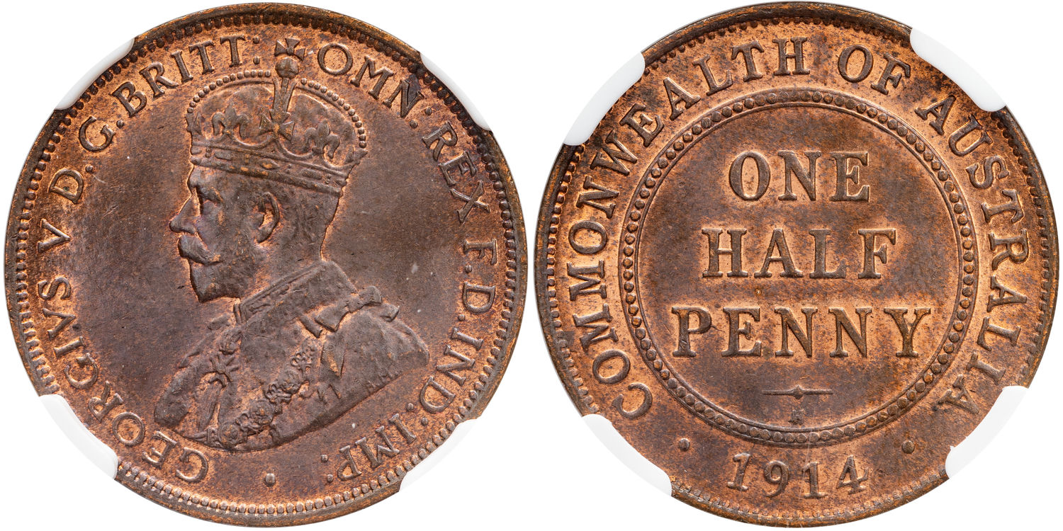 George V, Halfpenny, 1914-H, NGC MS65BN