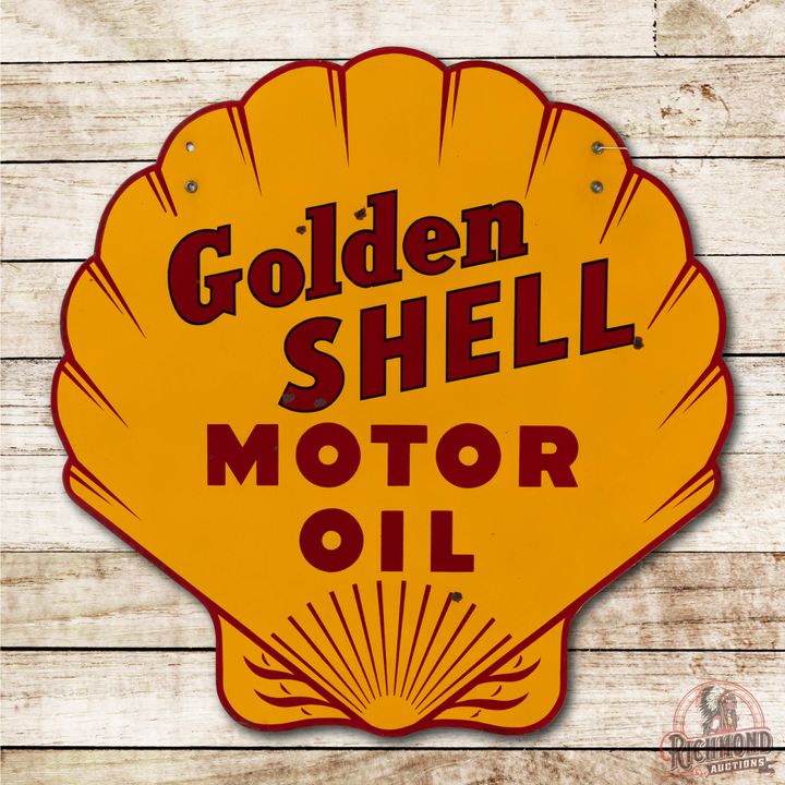 Golden Shell Motor Oil Double Sided Porcelain Sign TAC 8.75 & 8.5