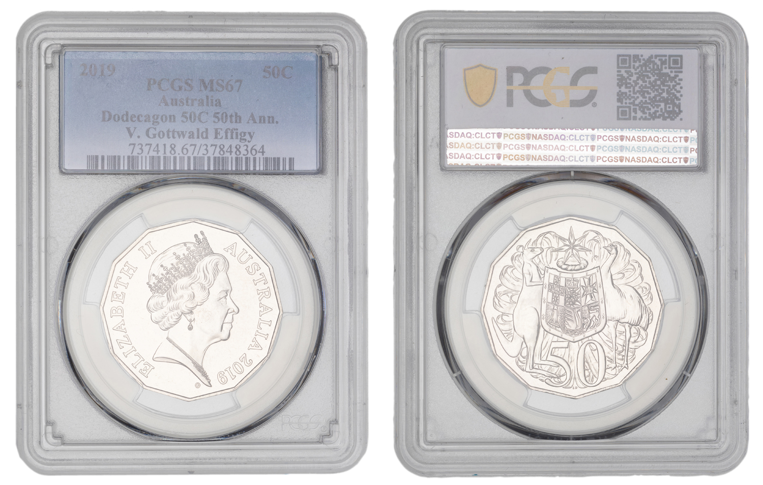 Elizabeth II, Dodecagon 50C 50th Ann. V. Gottwald Effigy, Fifty Cent, 2019, PCGS MS67