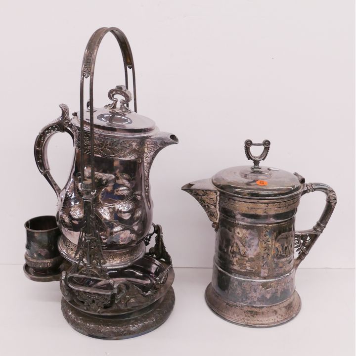2pc Victorian Silverplated Water Pitchers- 12'' & 20''