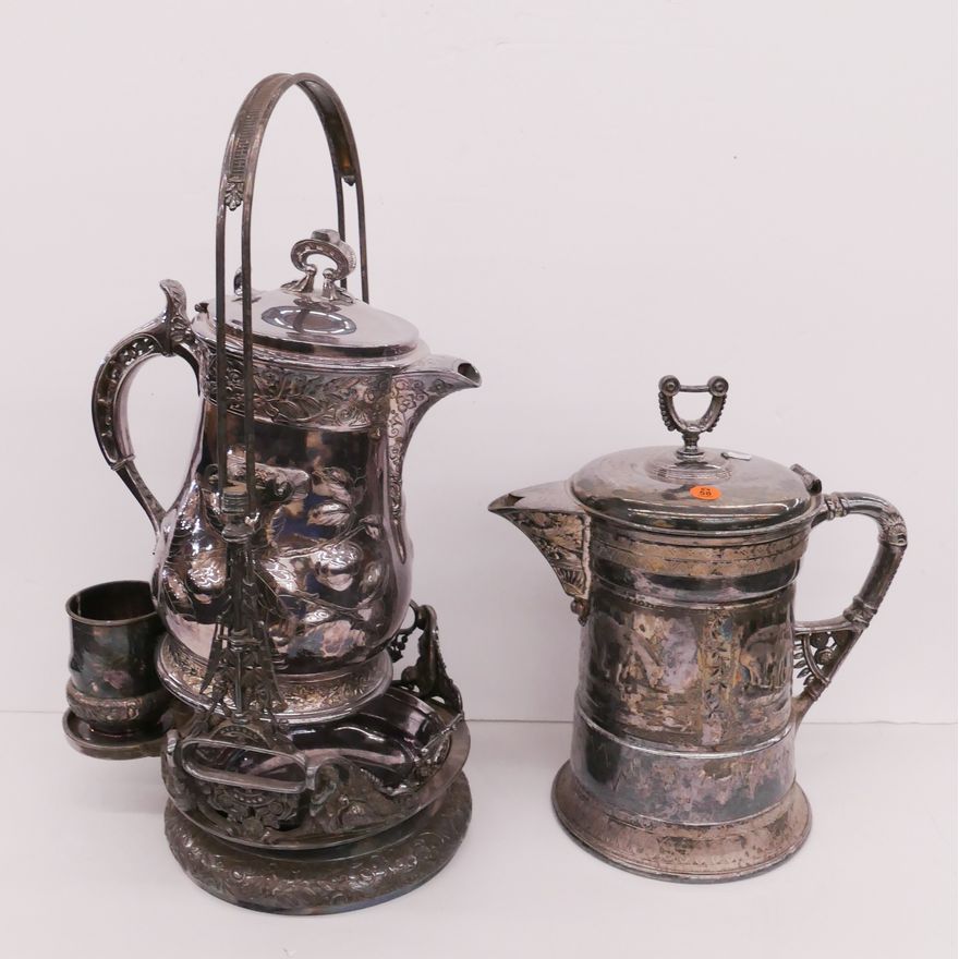 2pc Victorian Silverplated Water Pitchers- 12'' & 20''