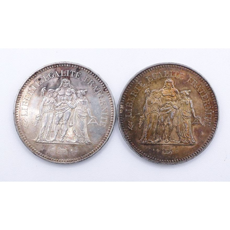 2pc French Silver 50 Francs 1975 & 1976