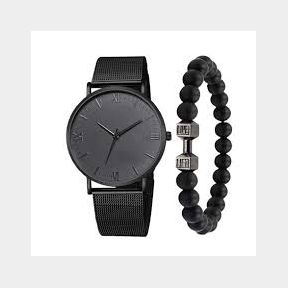 1 Piece Men Mesh Strap Round Pointer Quartz Watch 1 Piece Bracelet -Bar 9902024302249- 51745/23133 B2 (S2)