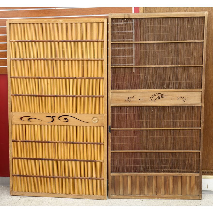 2pc Antique Japanese Wood Fusuma Sliding Doors 68"x38" Approx.