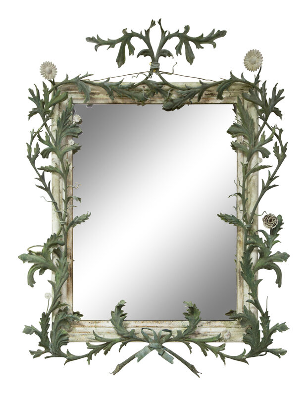 A Green Tole Peinte Foliate Mounted Mirror