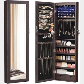 ***NEW DOOR & WALL MOUNT JEWELRY ARMOIRE ORGANIZER & MIRROR UJJC93K ***
