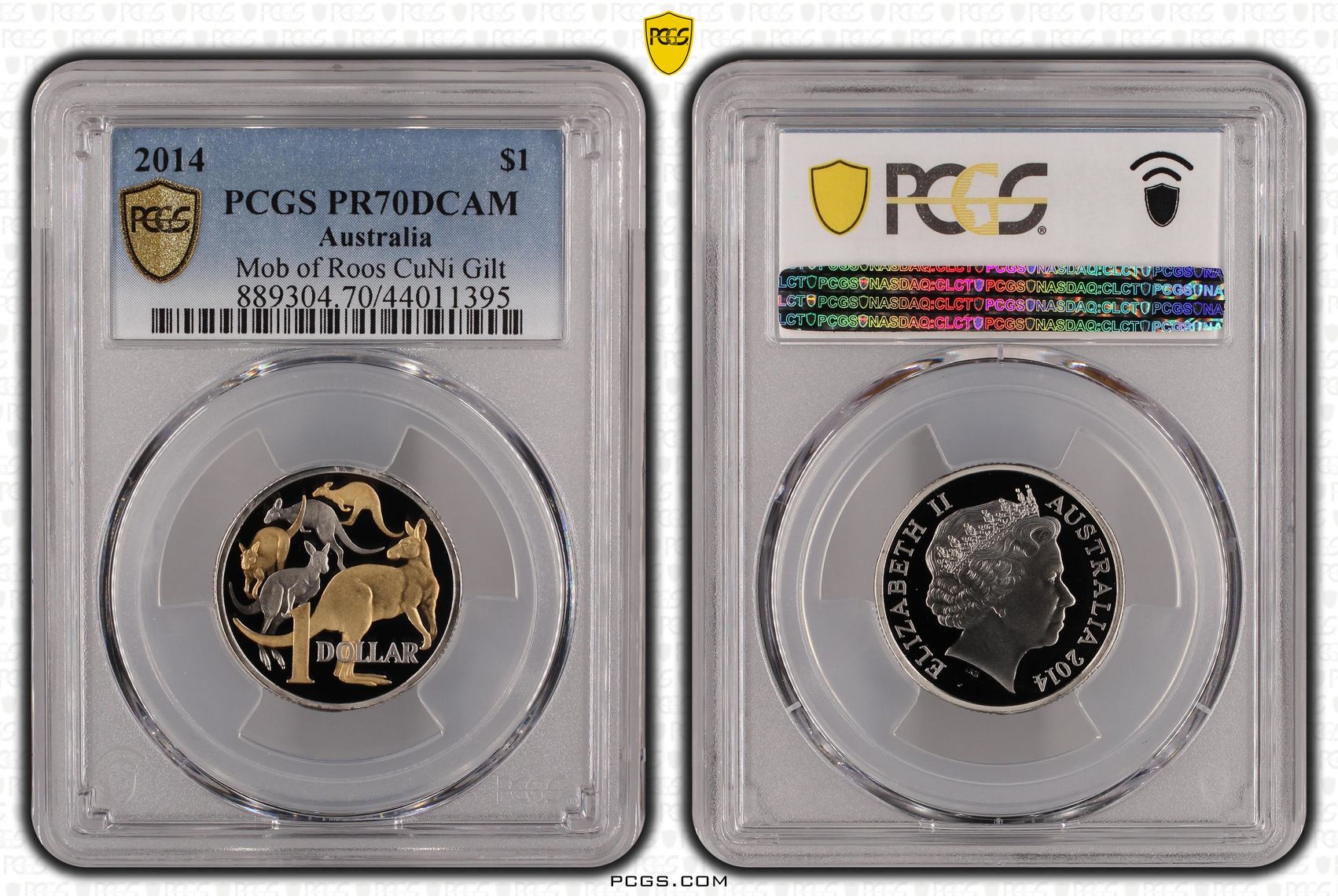 2014 Australia One Dollar, $1 Mob of Roos CuNi Gilt PCGS - PR70DCAM POP 4/0 -395